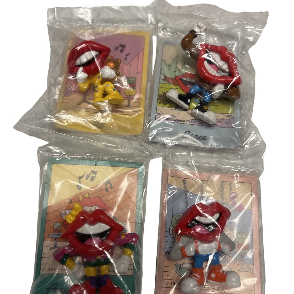 NOS Vintage 1980’s Tang Lip Figure Applause PVC Toys Lot of (4) Figurines in Bag
